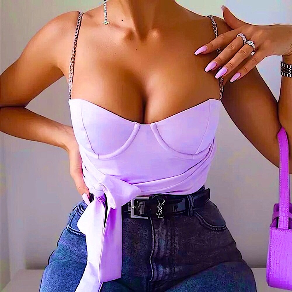 Lavender chain strap bow wrap top 🎀